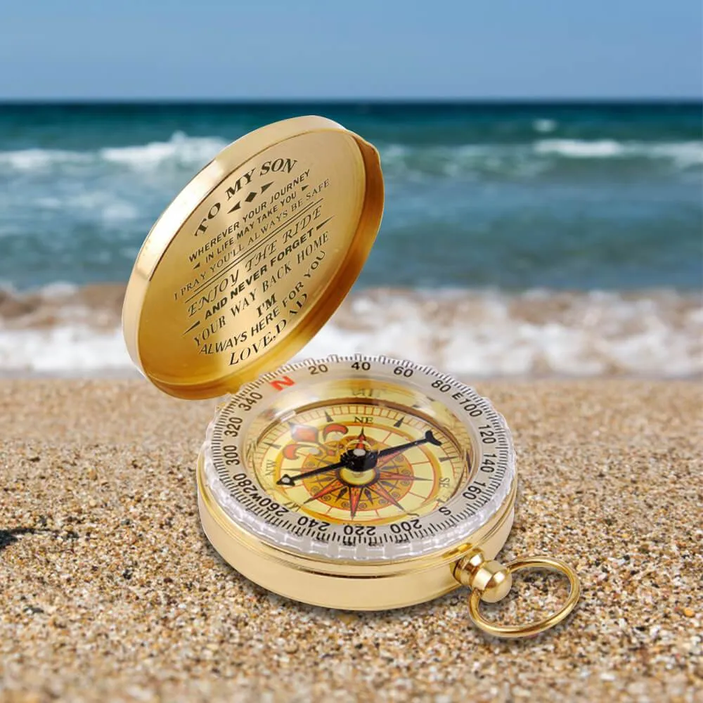 Dad to Son, Engraved Compass with Leather Case