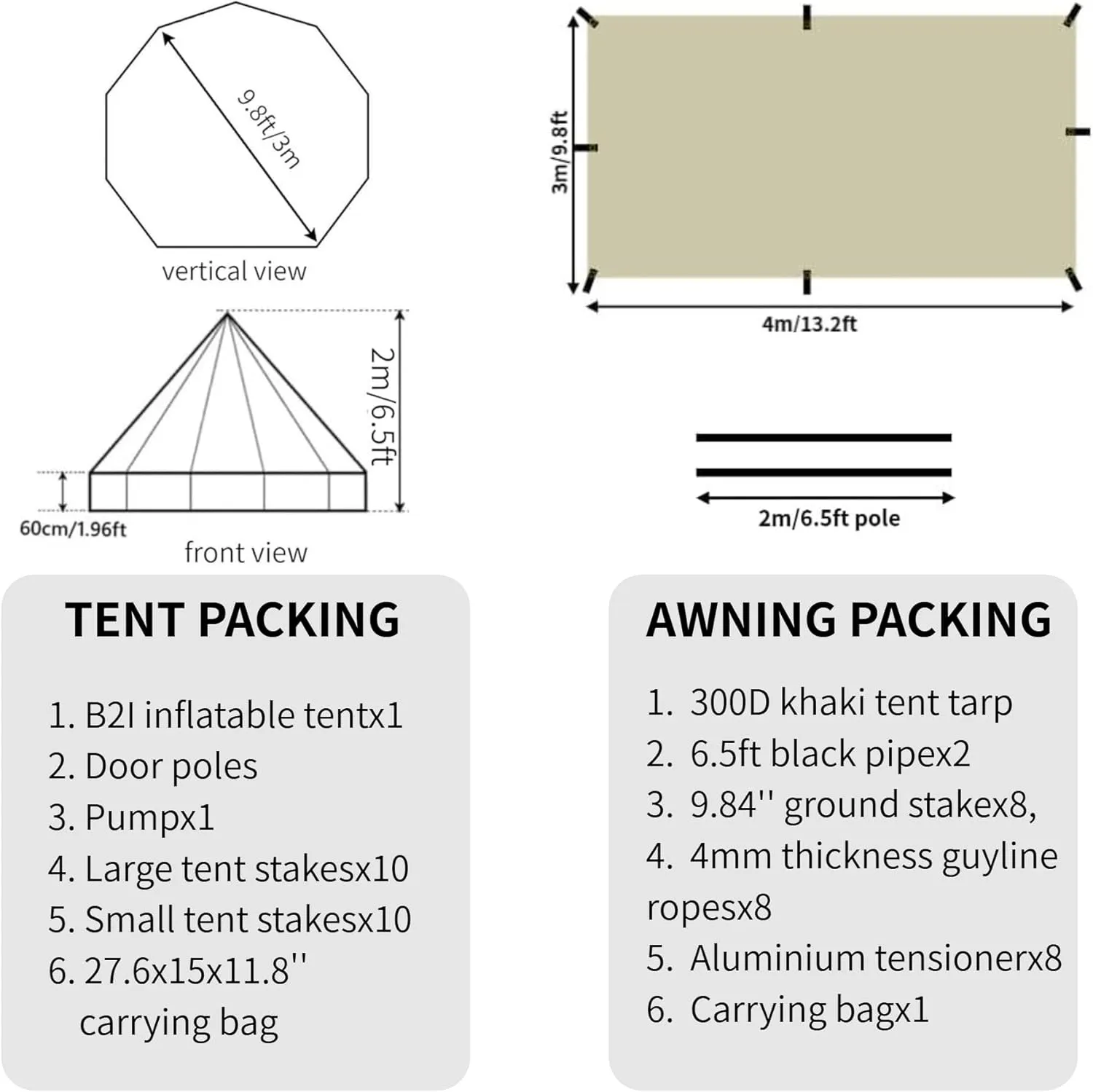 DANCHEL OUTDOOR B2I Waterproof Inflatable Camping Tent with Stove Jack for 1-3 Person, No Center Pole Portable Blow up Galmping Yurt with Pump, 300D Oxford Polyester Bell Tent Hiking, 29lbs, 3m