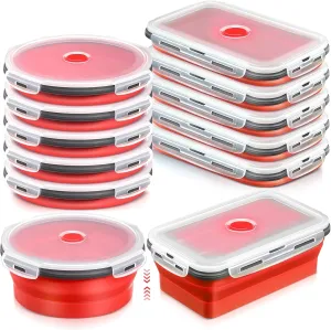 Dandat 10 Pcs 27 oz Large Silicone Collapsible Food Storage Containers with Airtight Lids Stacking Meal Lunch Containers for Kitchen, Travel, Microwave Freezer Dishwasher Safe(Grey, Red)