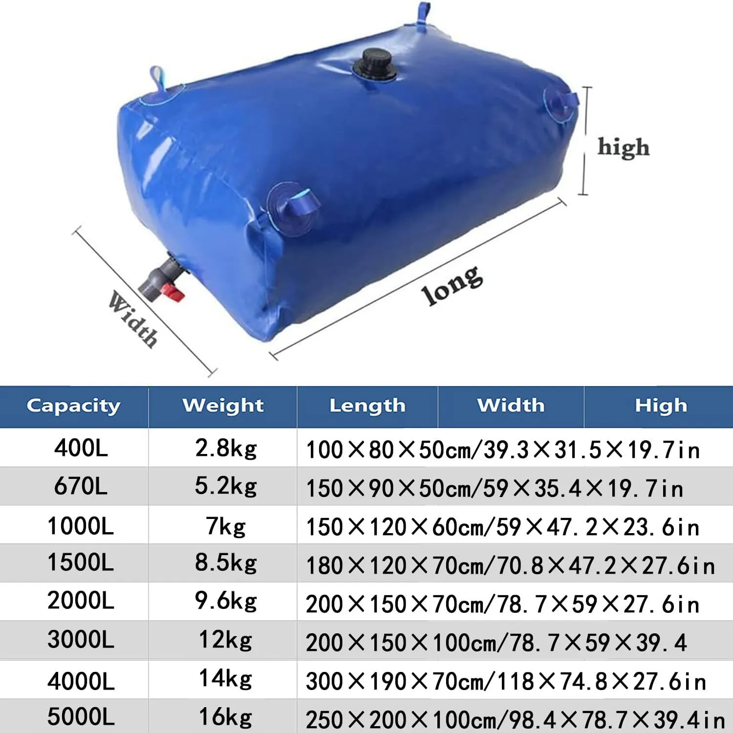 DEHIWI Emergency Water Storage Bladder,Collapsible Portable PVC Water Container,Drought-Resistant Water Bag with Faucet,Used for Building,Fire Transport Emergency Water Storage,4000L