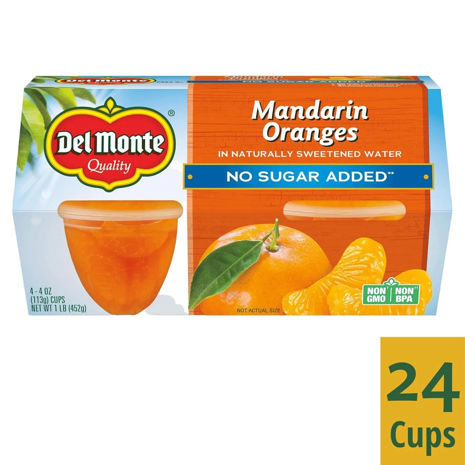 DEL MONTE Mandarin Oranges FRUIT CUP Snacks in Naturally Sweetened Water, No Sugar Added, 24 Pack, 4 oz