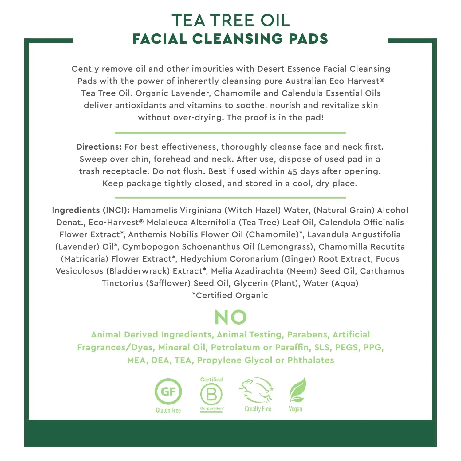 Desert Essence Tea Tree Facial Cleansing Pads 100 Pads Container