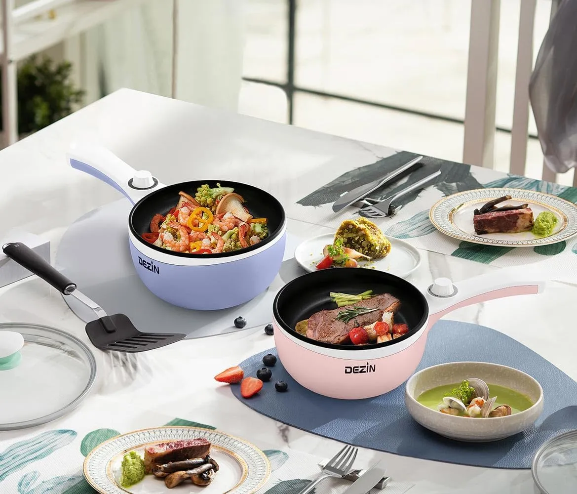 Dezin Hot Pot Electric Upgraded, Non-Stick Sauté Pan, Rapid Noodles Electric Pot, 1.5L Mini Portable Hot Pot for Steak, Egg, Fried Rice, Ramen, Oatmeal, Soup with Power Adjustment