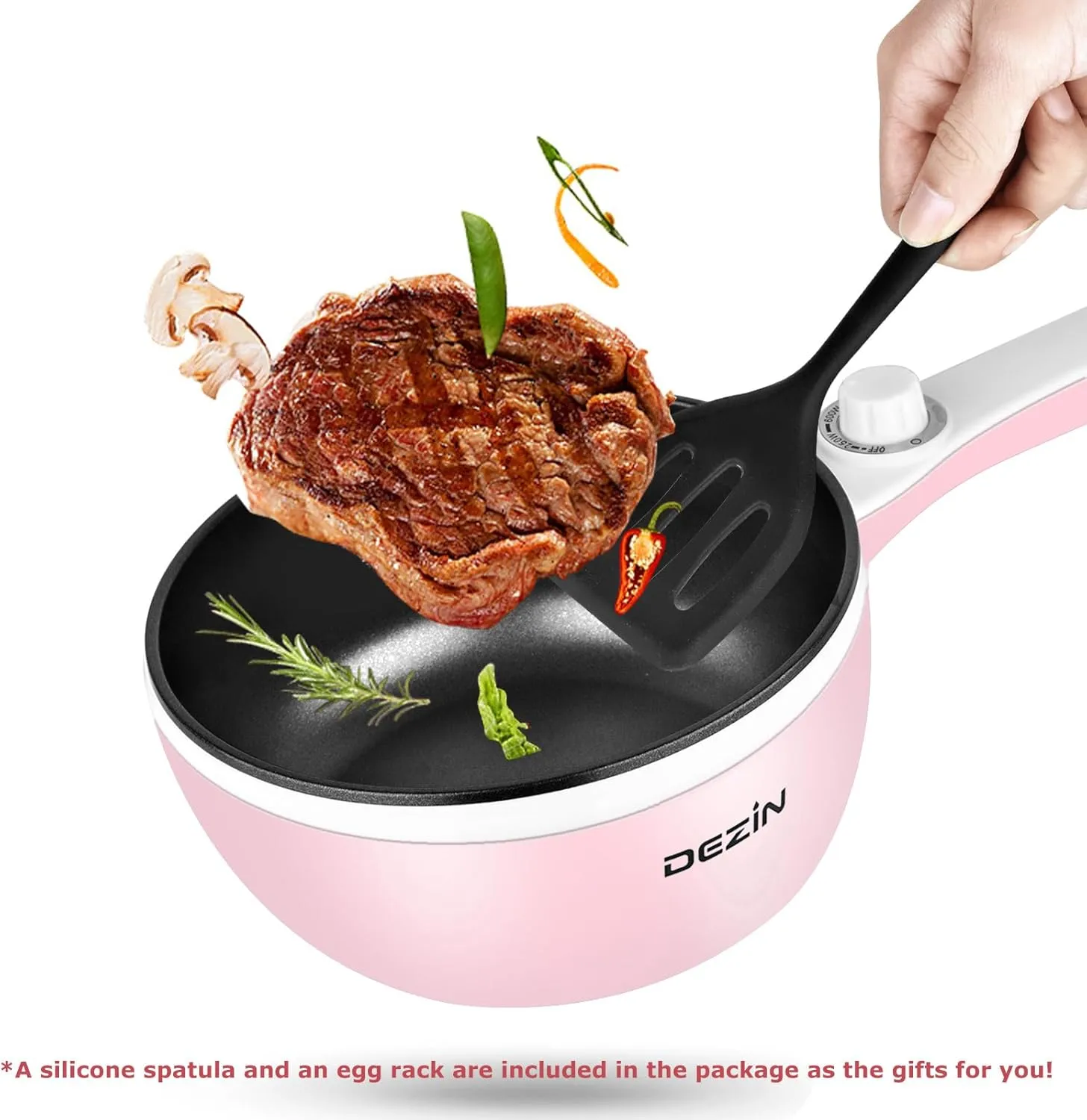 Dezin Hot Pot Electric Upgraded, Non-Stick Sauté Pan, Rapid Noodles Electric Pot, 1.5L Mini Portable Hot Pot for Steak, Egg, Fried Rice, Ramen, Oatmeal, Soup with Power Adjustment