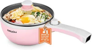Dezin Hot Pot Electric Upgraded, Non-Stick Sauté Pan, Rapid Noodles Electric Pot, 1.5L Mini Portable Hot Pot for Steak, Egg, Fried Rice, Ramen, Oatmeal, Soup with Power Adjustment