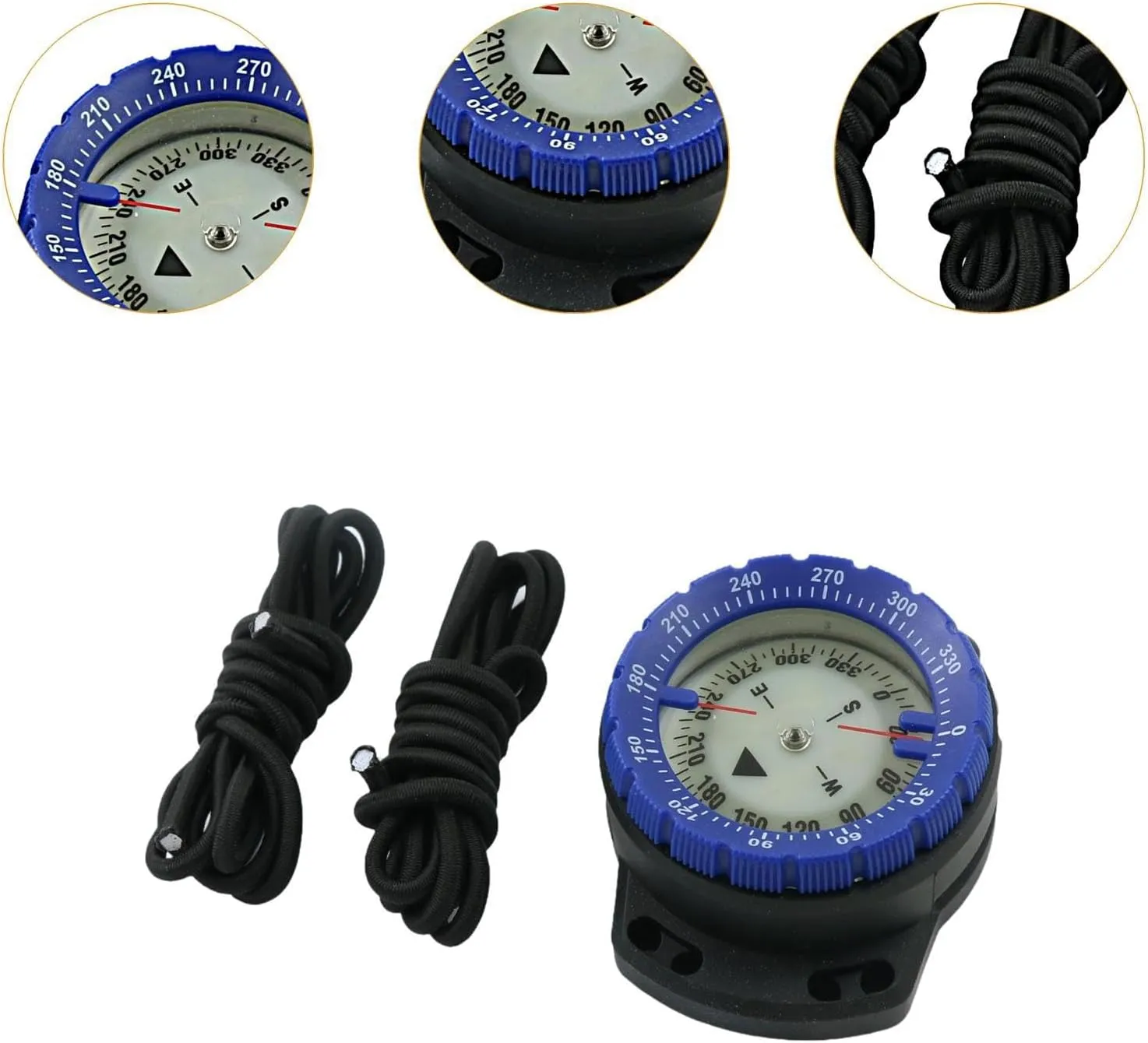 Diving Compass Waterproof Lightweight Tool with Elastic Ropes Outdoor Camping Compass for Scuba Hiking Sailing Outdoor Sports