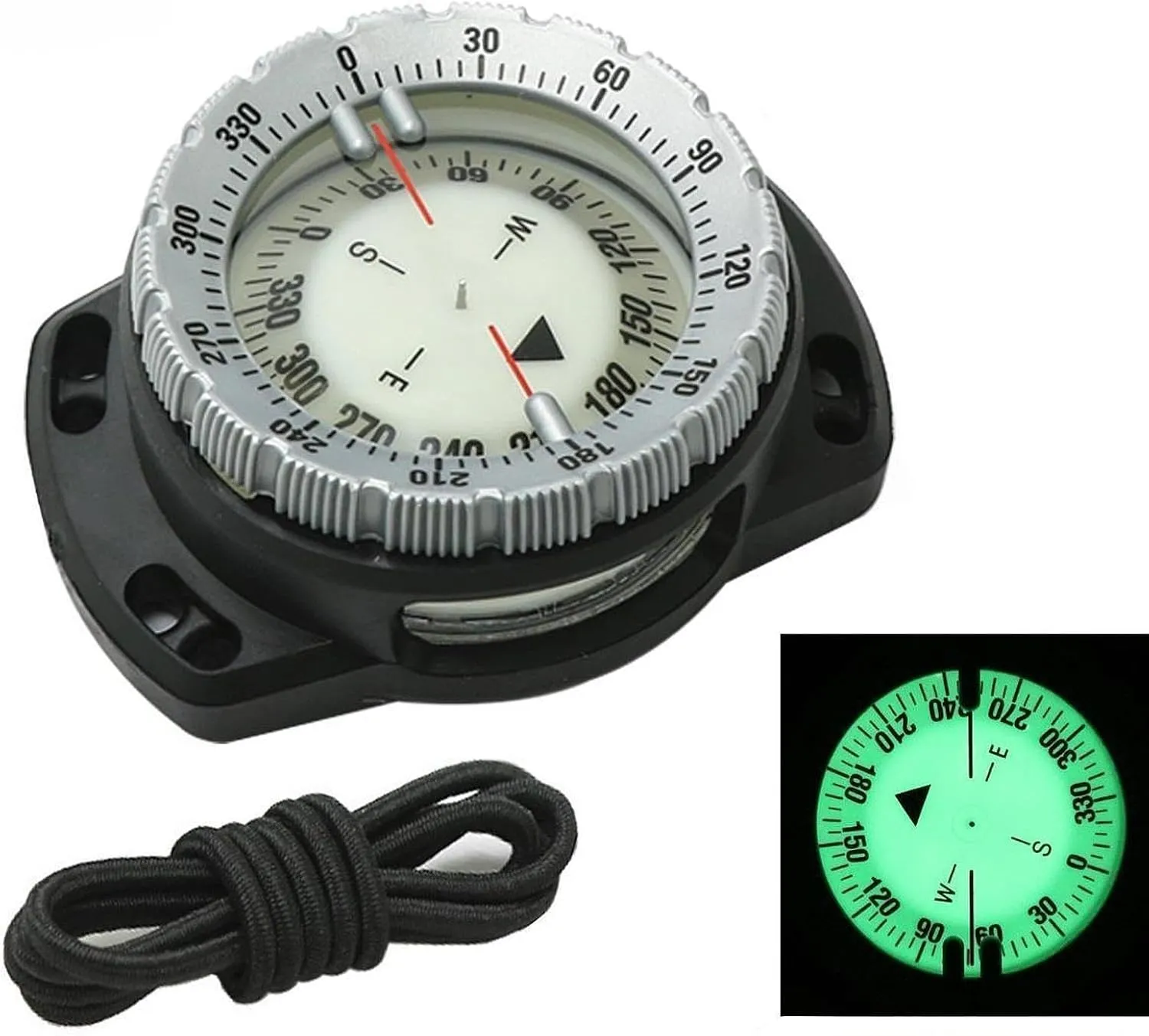 Diving Compass Waterproof Lightweight Tool with Elastic Ropes Outdoor Camping Compass for Scuba Hiking Sailing Outdoor Sports