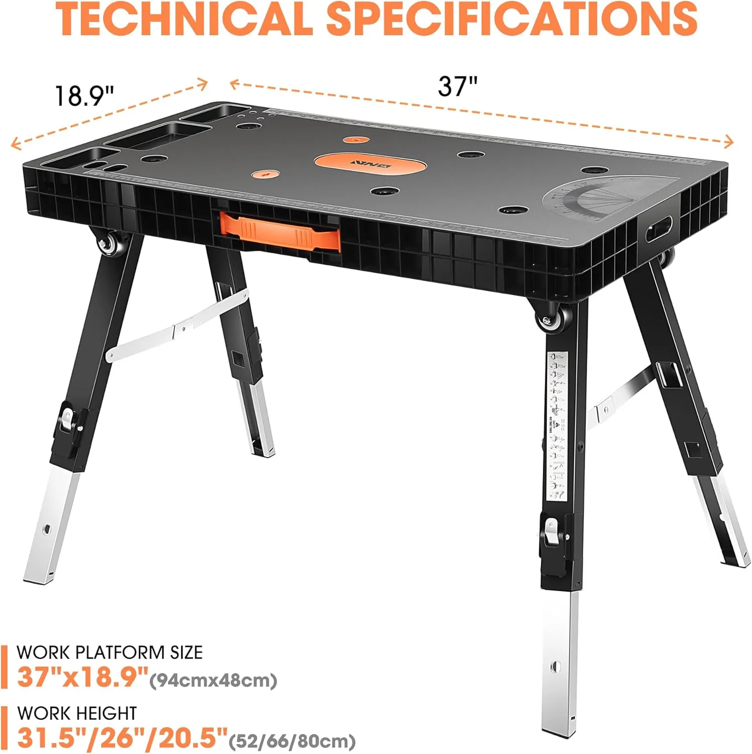 DNA MOTORING 3 in 1 Folding Heavy Duty Workbench - Work Bench, Saw Horses, Scaffold, All in one Multifunctional Work Table for Warehouse Garage, TOOLS-00525
