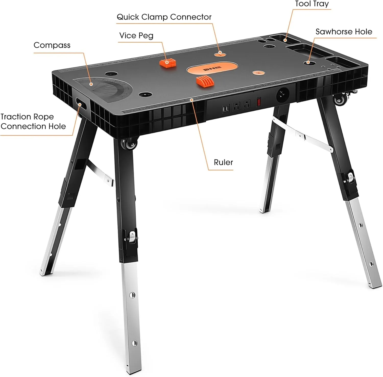 DNA MOTORING 3 in 1 Folding Heavy Duty Workbench - Work Bench, Saw Horses, Scaffold, All in one Multifunctional Work Table for Warehouse Garage, TOOLS-00525