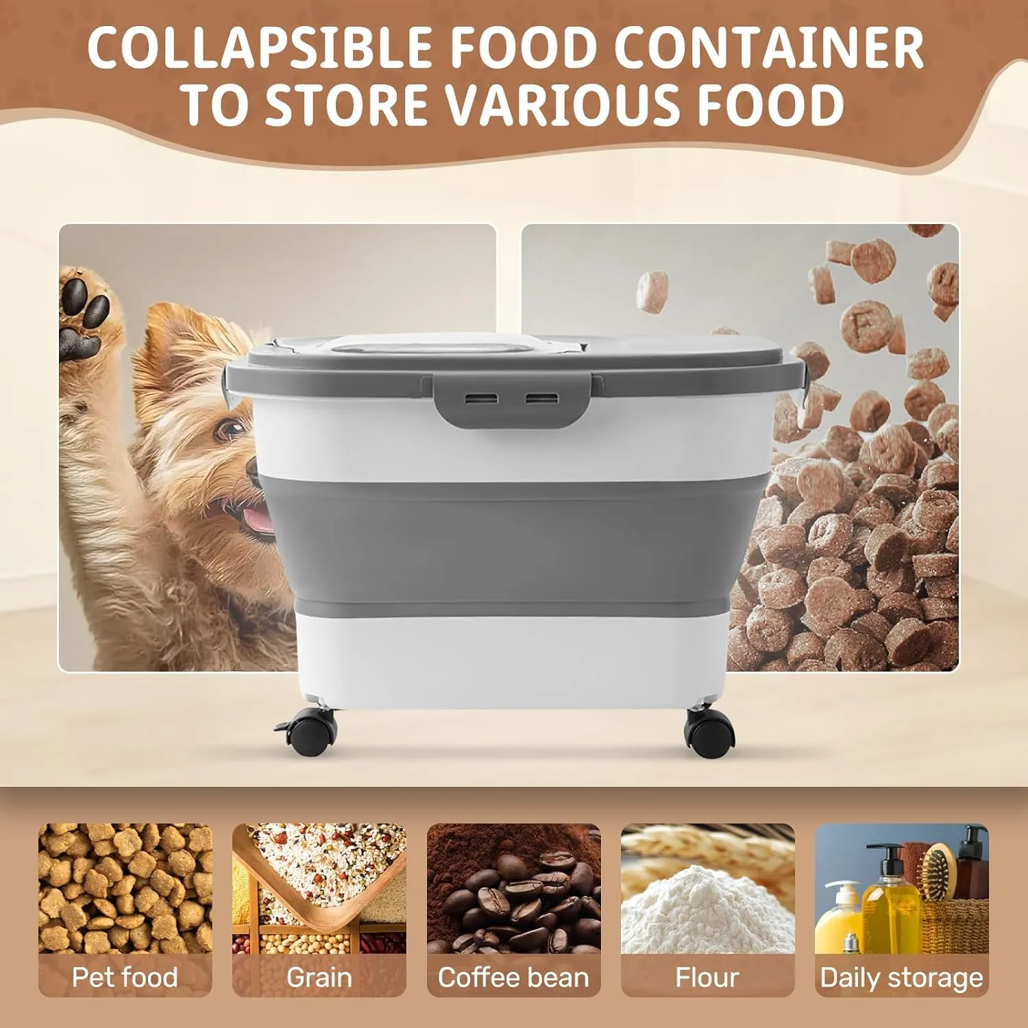 Dog Food Storage Container 2pack*20LB,Collapsible Dog Food Container with Travel Silicone Bowl and Scoop for Dog/Cat/Bird Food/Cat litter,Keep Dry Food Fresh,Easy to Move.