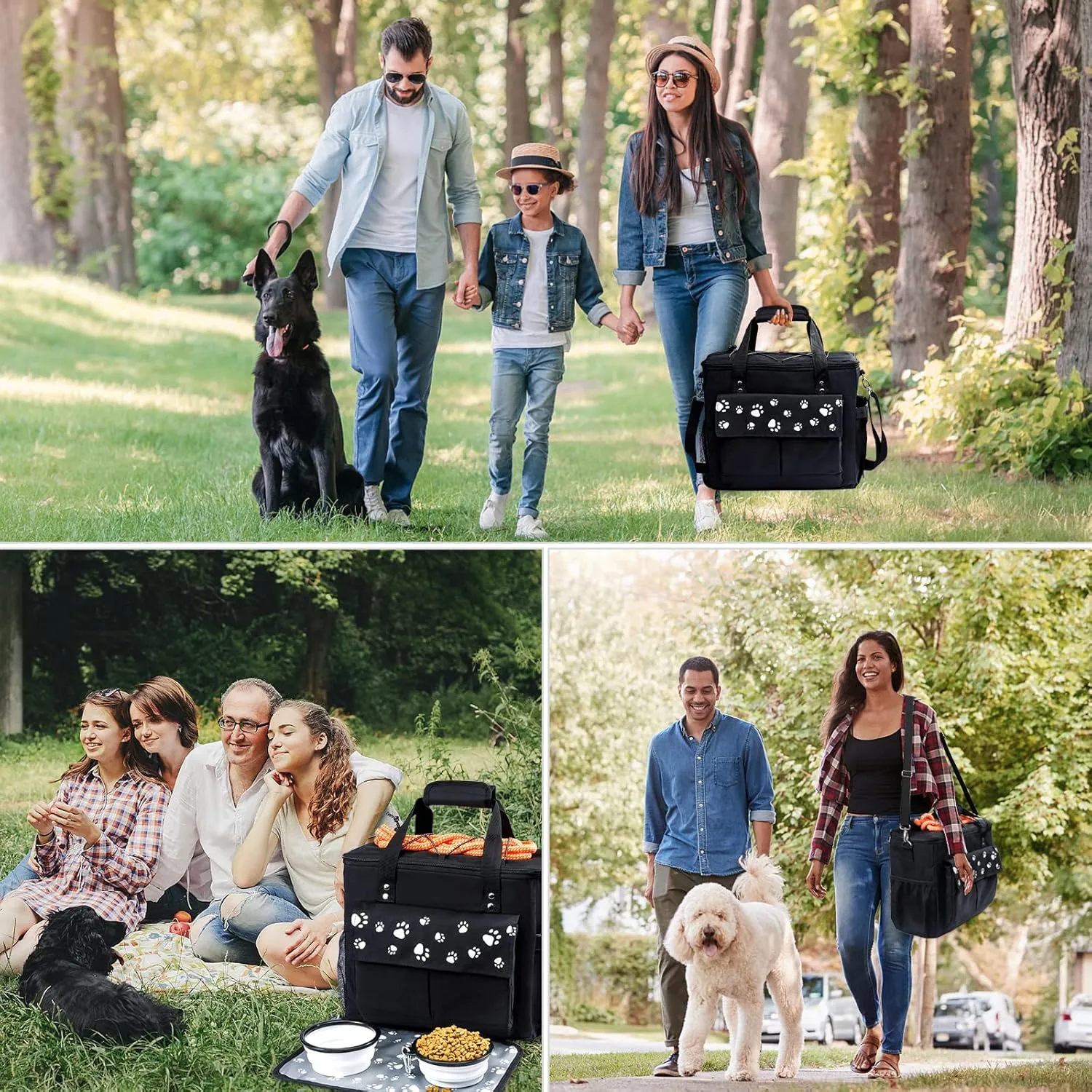 Dog Travel Bag, Airline Approved Dog Bags for Traveling, 2 Dogs Food Travel Container and Collapsible Bowls for Supplies, Overnight Pet Travel Kit Accessories