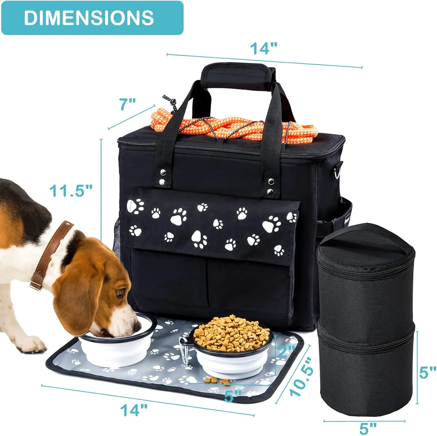 Dog Travel Bag, Airline Approved Dog Bags for Traveling, 2 Dogs Food Travel Container and Collapsible Bowls for Supplies, Overnight Pet Travel Kit Accessories