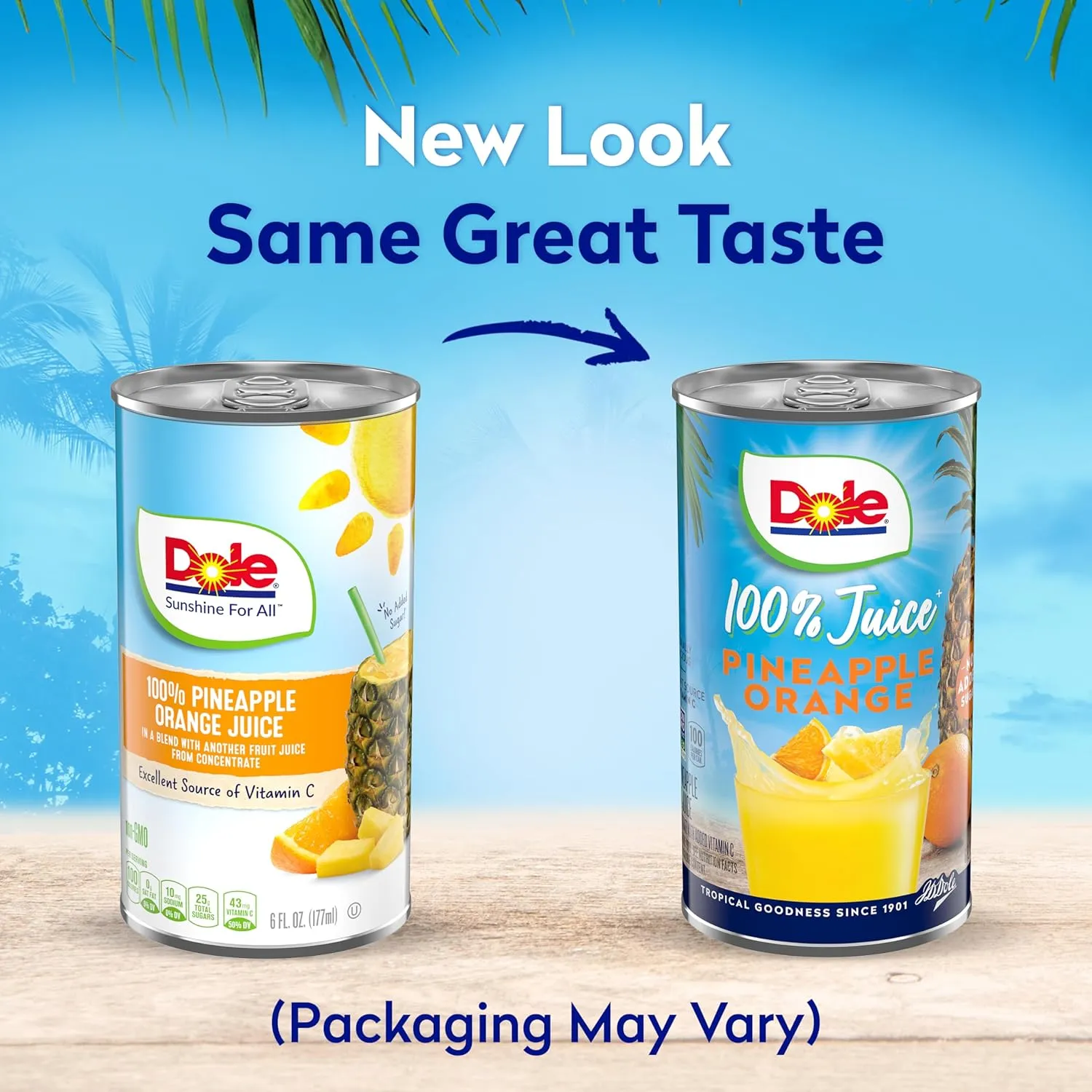 Dole Pineapple Orange Juice, 100% Fruit Juice with Added Vitamin C, 6 Fl Oz (Pack of 6), 48 Total Cans