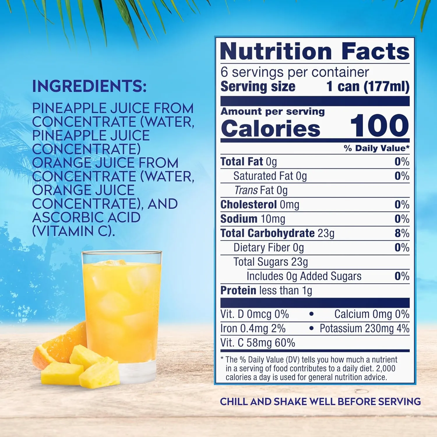 Dole Pineapple Orange Juice, 100% Fruit Juice with Added Vitamin C, 6 Fl Oz (Pack of 6), 48 Total Cans