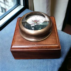 Dollond London Brass Paperweight Compass | Customisable Wooden Box | Vintage Décor
