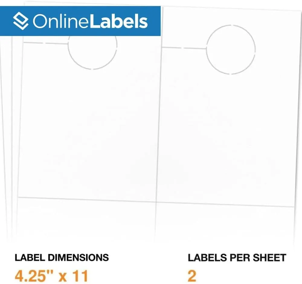 Door Hangers with Tear Away Cards - 4.25 x 11 - Cardstock - Pack of 200, 100 Sheets - Inkjet/Laser Printer - Online Labels