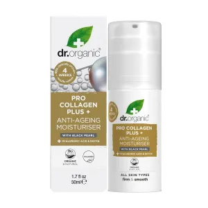 Dr. Organic Pro Collagen Plus   Anti-Ageing Moisturiser with Black Pearl | Firm & Smooth Skin, Reduces Wrinkles, (All Skin Types) Natural, Certified Organic, Paraben & SLS-Free, 50 mL / 1.7 fl oz