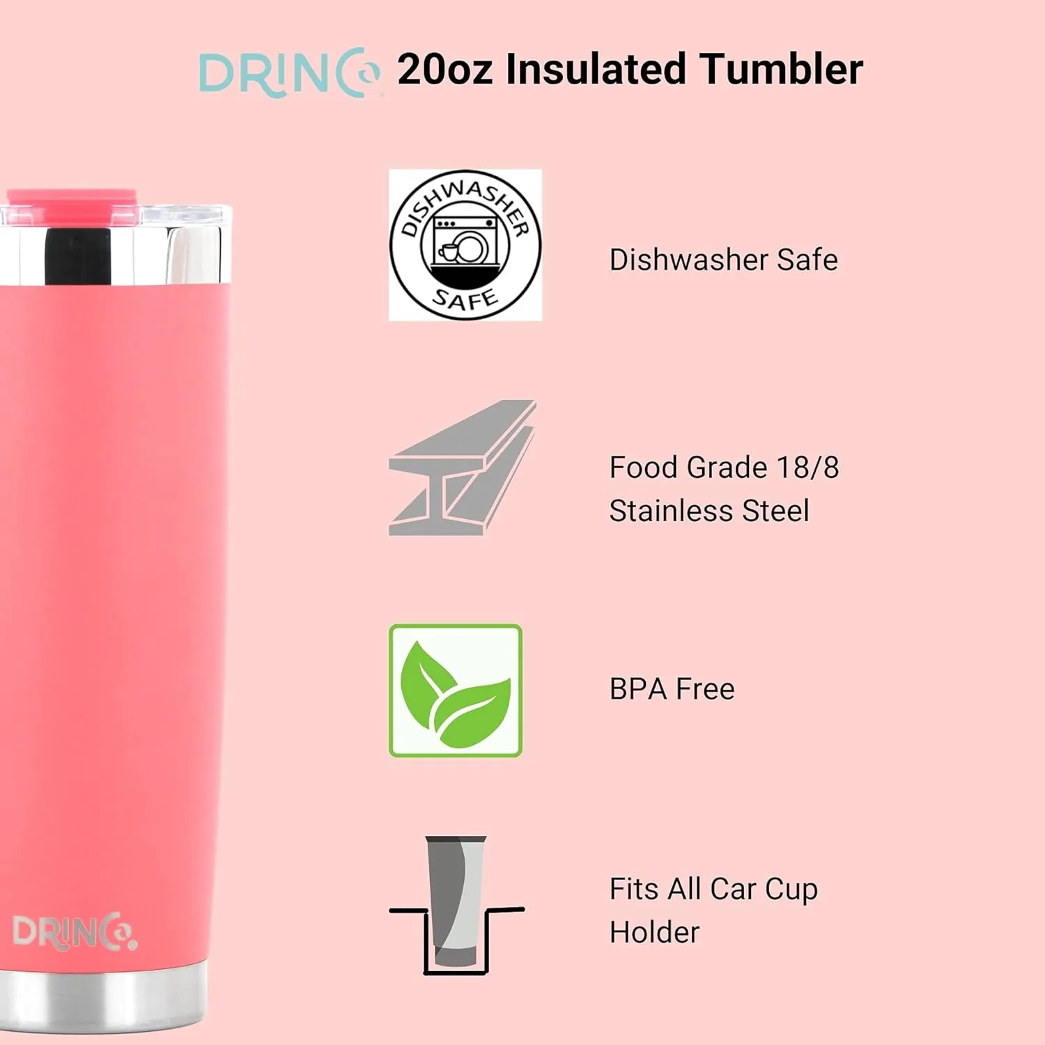 Drinco - 20 oz Stainless Steel Tumbler | Double Walled Vacuum Insulated Mug With Lid, 2 Straws, For Hot & Cold Drinks (20oz Coral Paradise, 20oz)