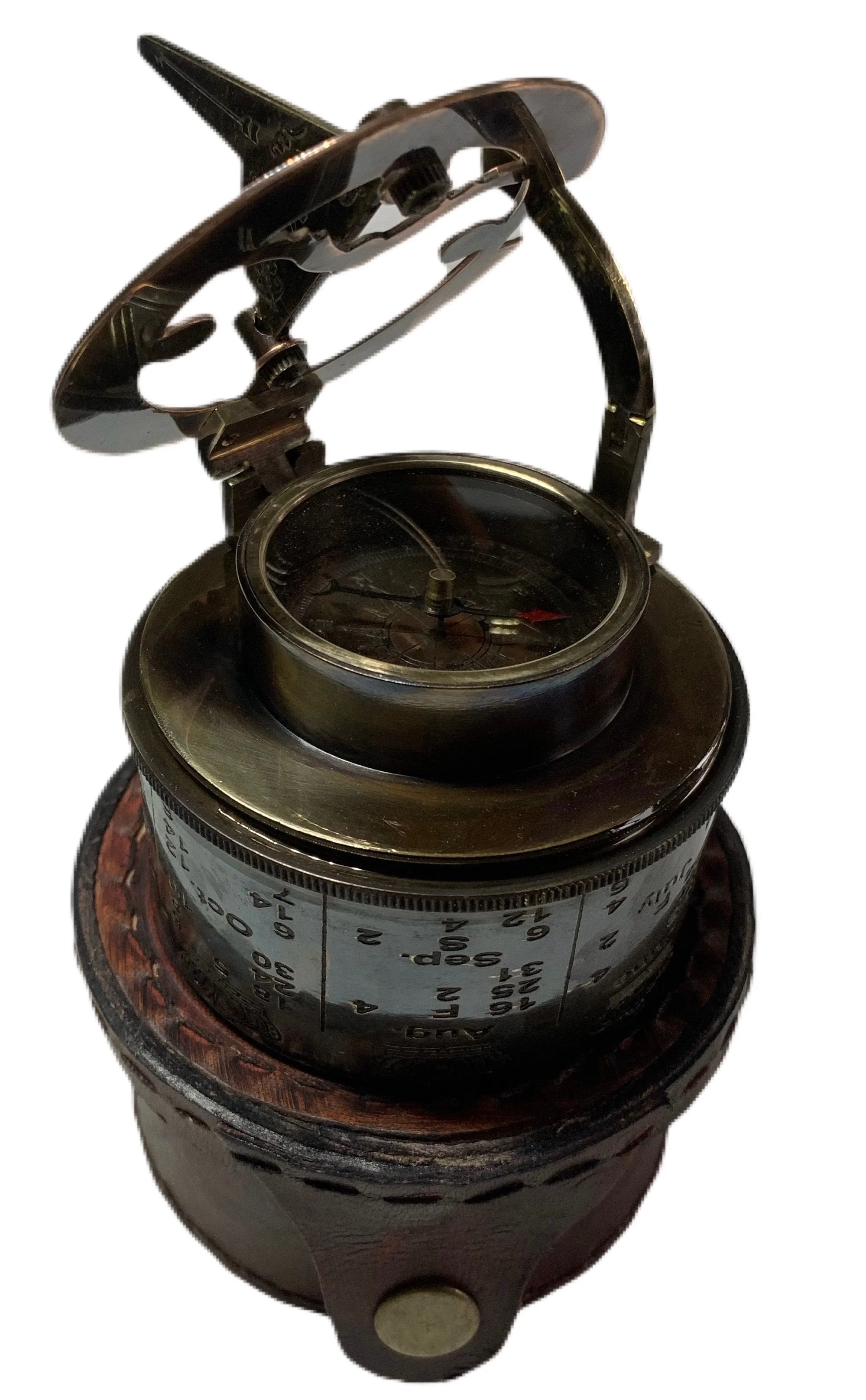Drum Sundial Compass with Leather Case | Dual Functionality | Handcrafted Nautical Gift