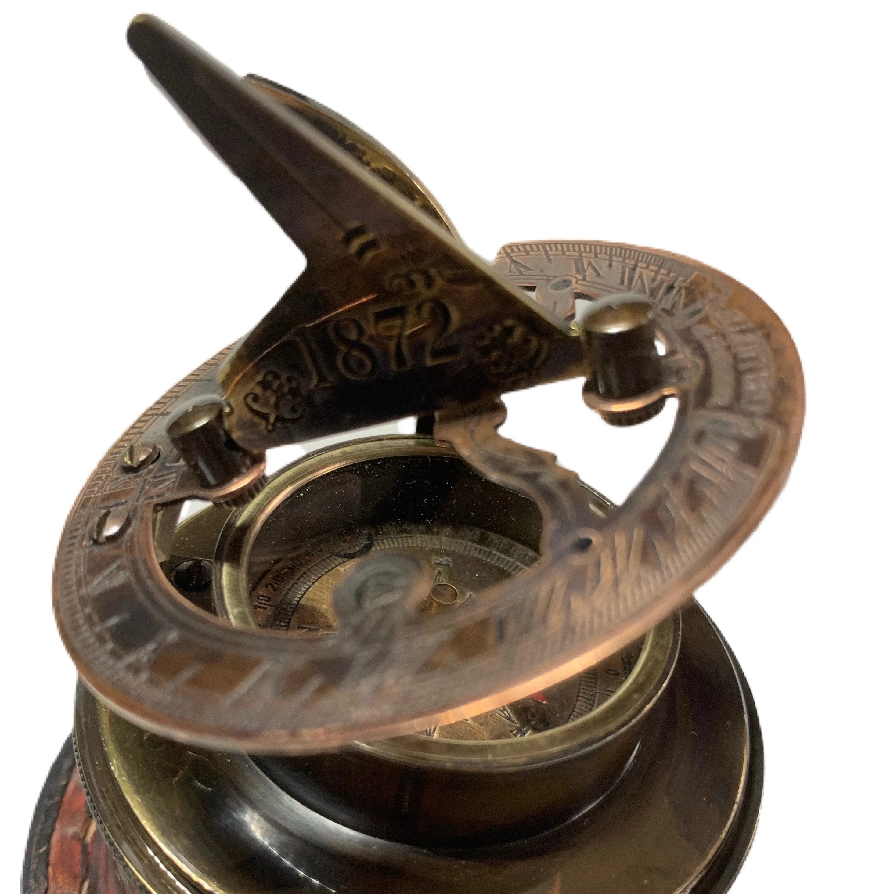 Drum Sundial Compass with Leather Case | Dual Functionality | Handcrafted Nautical Gift