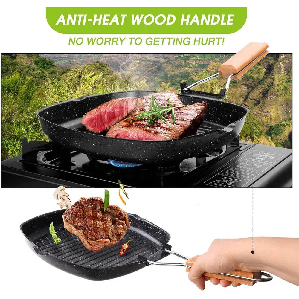 Durable Non-Stick Camping Frying Pan with Folding Handle - Portable Outdoor Cooking Gear