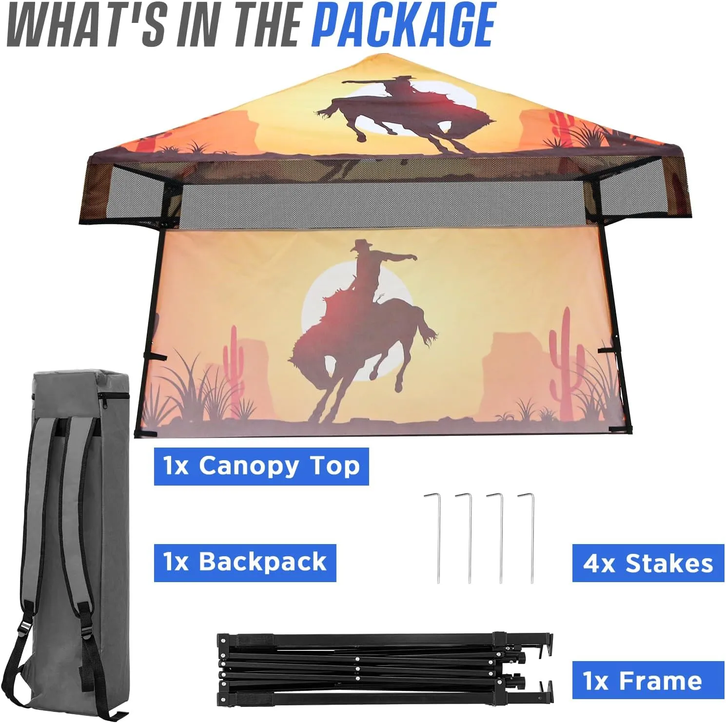 EAGLE PEAK 8x8 Pop Up Canopy Tent with Sidewall, Compact, Portable Slant Leg Instant Sun Shelter for Beach, Sports, & Camping, 8x8 Base 6x6 Top, Cowboy