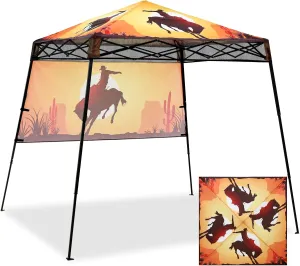 EAGLE PEAK 8x8 Pop Up Canopy Tent with Sidewall, Compact, Portable Slant Leg Instant Sun Shelter for Beach, Sports, & Camping, 8x8 Base 6x6 Top, Cowboy