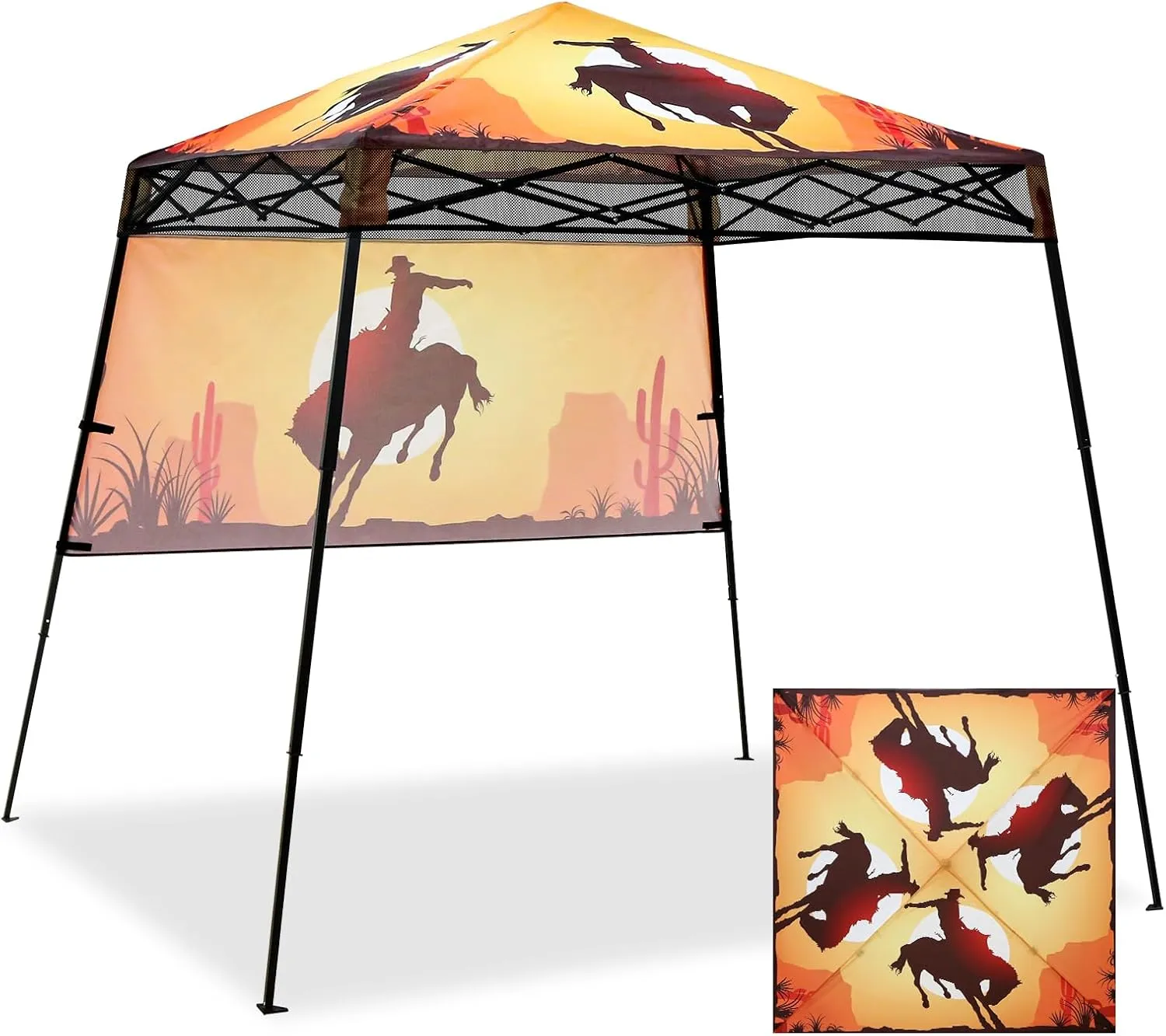 EAGLE PEAK 8x8 Pop Up Canopy Tent with Sidewall, Compact, Portable Slant Leg Instant Sun Shelter for Beach, Sports, & Camping, 8x8 Base 6x6 Top, Cowboy