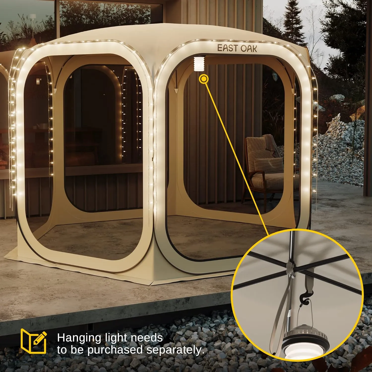EAST OAK Screen House Tent Pop-Up, Portable Screen Room Canopy Instant Screen Tent 12 x 12 FT with Carry Bag for Patio, Backyard, Deck & Outdoor Activities, Beige
