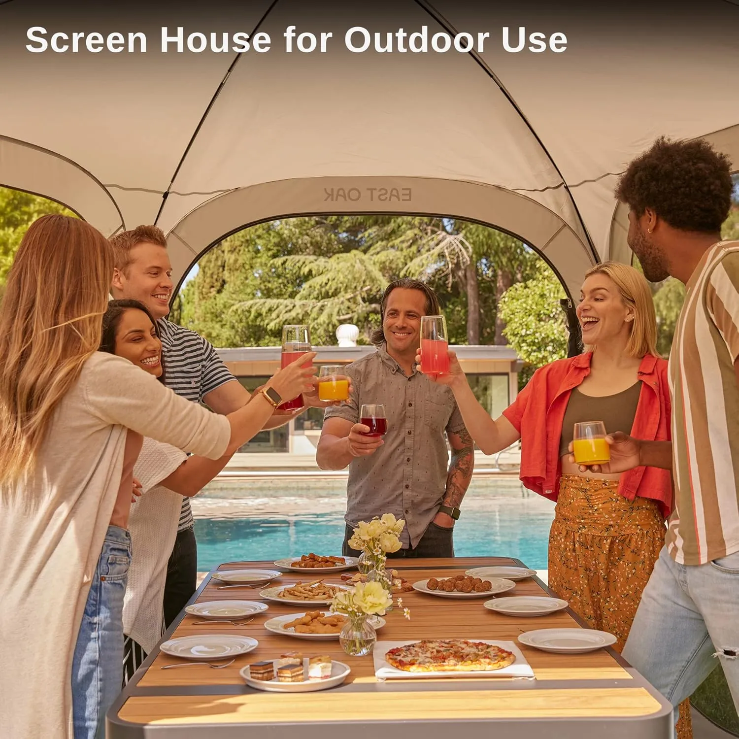 EAST OAK Screen House Tent Pop-Up, Portable Screen Room Canopy Instant Screen Tent 12 x 12 FT with Carry Bag for Patio, Backyard, Deck & Outdoor Activities, Beige