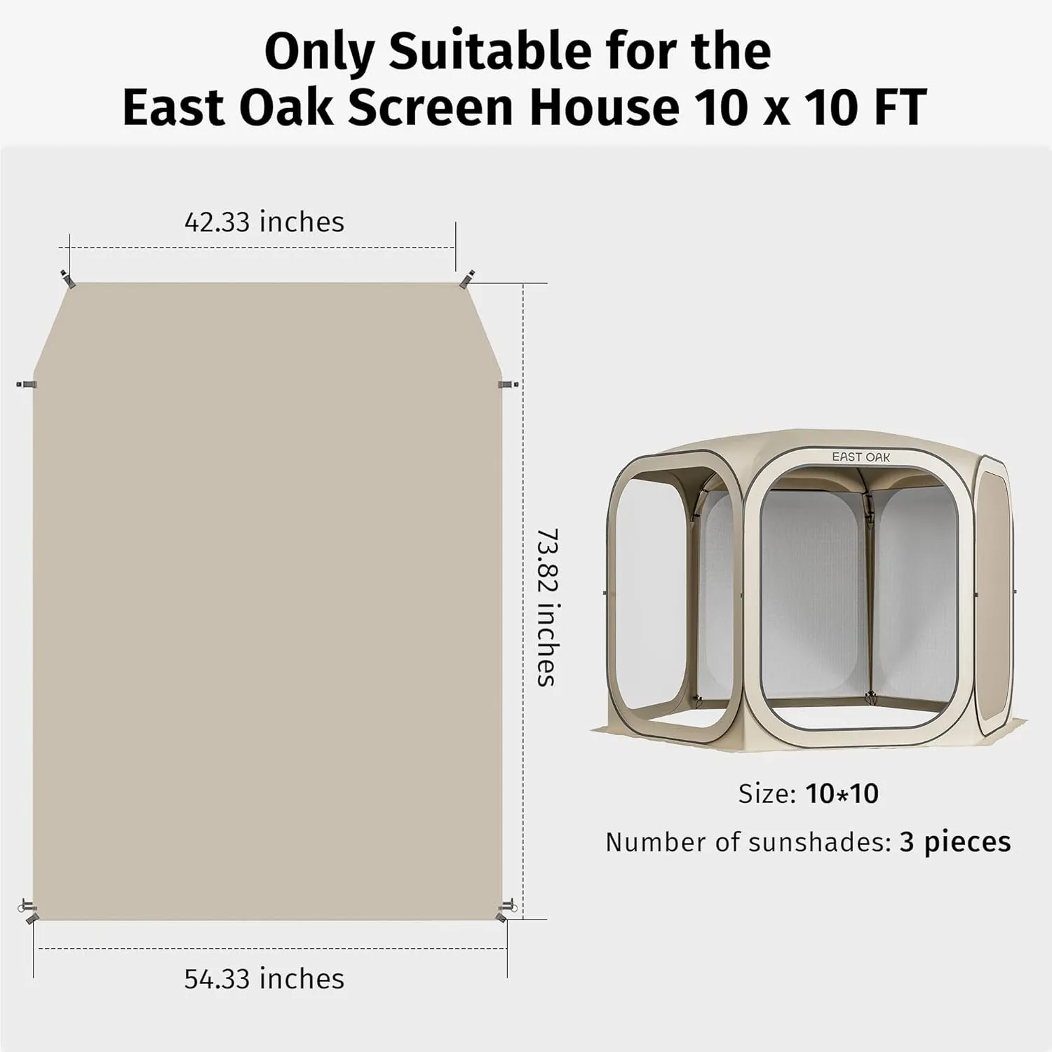 EAST OAK Sun Shade Sail Canopy Cover for EAST OAK Screen House & Pop-Up Tent 10 x 10 FT, Sun Protection, UPF 50 , 210D Oxford Silver-Coated Fabric, 74" x 54", Pack of 3 (Not Include Tent)