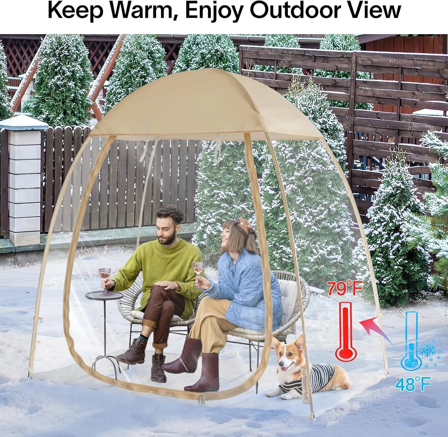Eighteentek Sports Tent 7'X4'X6.5'H, Instantly Pop-up Shelter Providing Protection from Cold, Wind, Rain, 540° Panoramic Clean Bubble Tent for Sports Events, Camping, Fishing, Cheering, Parades