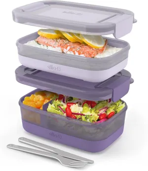 Ello 2-Pack Lunch Stack Plastic Food Storage Container Bento Box with Airtight, Leak-Proof Locking Plastic Lids and Silicone Base, BPA-Free, Freezer, Microwave, and Dishwasher Safe