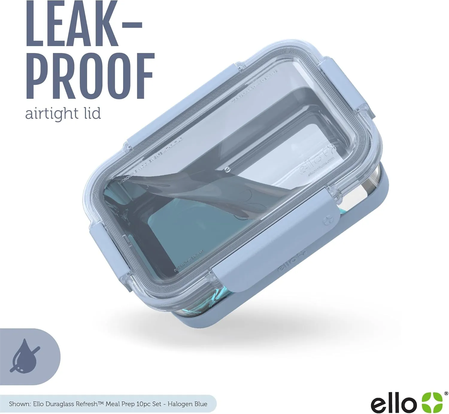 Ello Duraglass 3.4 Cup Meal Prep Sets 10Pc, 5 Pack Set- Glass Food Storage Container with Silicone Boot and Airtight BPA-Free Plastic Lids, Dishwasher, Microwave, and Freezer Safe, Halogen Blue