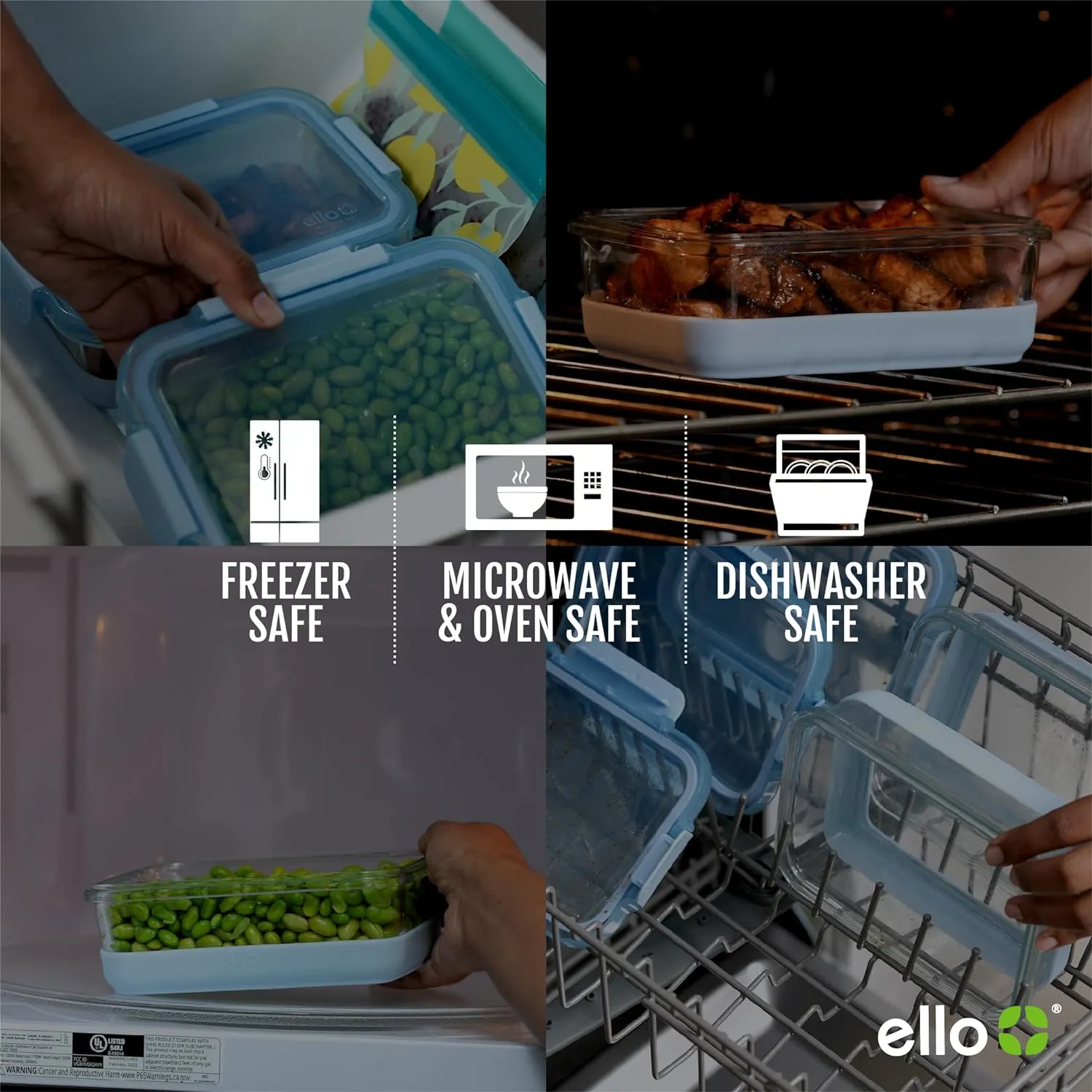 Ello Duraglass 3.4 Cup Meal Prep Sets 10Pc, 5 Pack Set- Glass Food Storage Container with Silicone Boot and Airtight BPA-Free Plastic Lids, Dishwasher, Microwave, and Freezer Safe, Halogen Blue