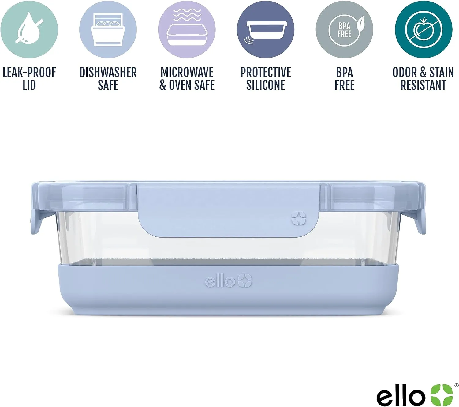 Ello Duraglass 3.4 Cup Meal Prep Sets 10Pc, 5 Pack Set- Glass Food Storage Container with Silicone Boot and Airtight BPA-Free Plastic Lids, Dishwasher, Microwave, and Freezer Safe, Halogen Blue