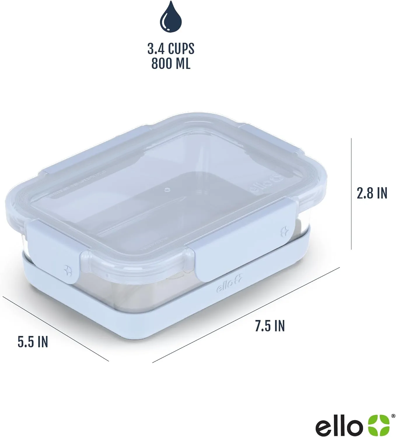 Ello Duraglass 3.4 Cup Meal Prep Sets 10Pc, 5 Pack Set- Glass Food Storage Container with Silicone Boot and Airtight BPA-Free Plastic Lids, Dishwasher, Microwave, and Freezer Safe, Halogen Blue