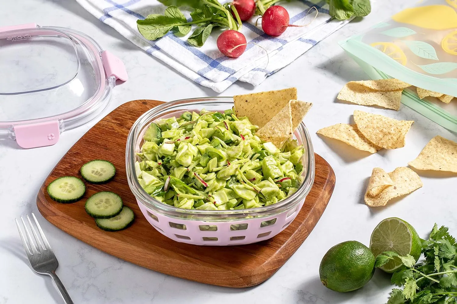 Ello Duraglass Meal Prep Lunch Bowl Container, 5 cup- Glass Food Storage Container with Silicone Sleeve and Airtight BPA-Free Plastic Lid, Dishwasher, Microwave, and Freezer Safe