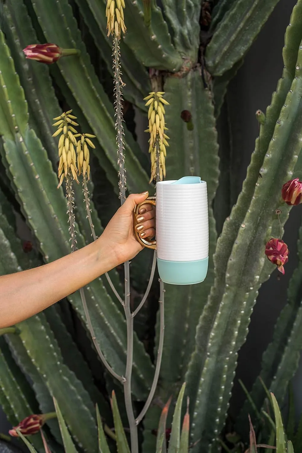 Ello Jane 18oz Ceramic Travel Mug with Handle, Splash-Resistant Slider Lid and Built-in Coaster, Perfect for Coffee and Tea, BPA Free, Dishwasher Safe, Gift for Holiday Him Her Mother's Day