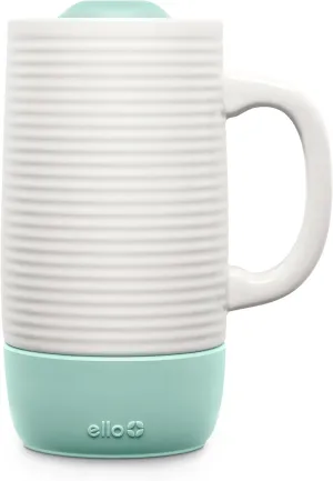 Ello Jane 18oz Ceramic Travel Mug with Handle, Splash-Resistant Slider Lid and Built-in Coaster, Perfect for Coffee and Tea, BPA Free, Dishwasher Safe, Gift for Holiday Him Her Mother's Day