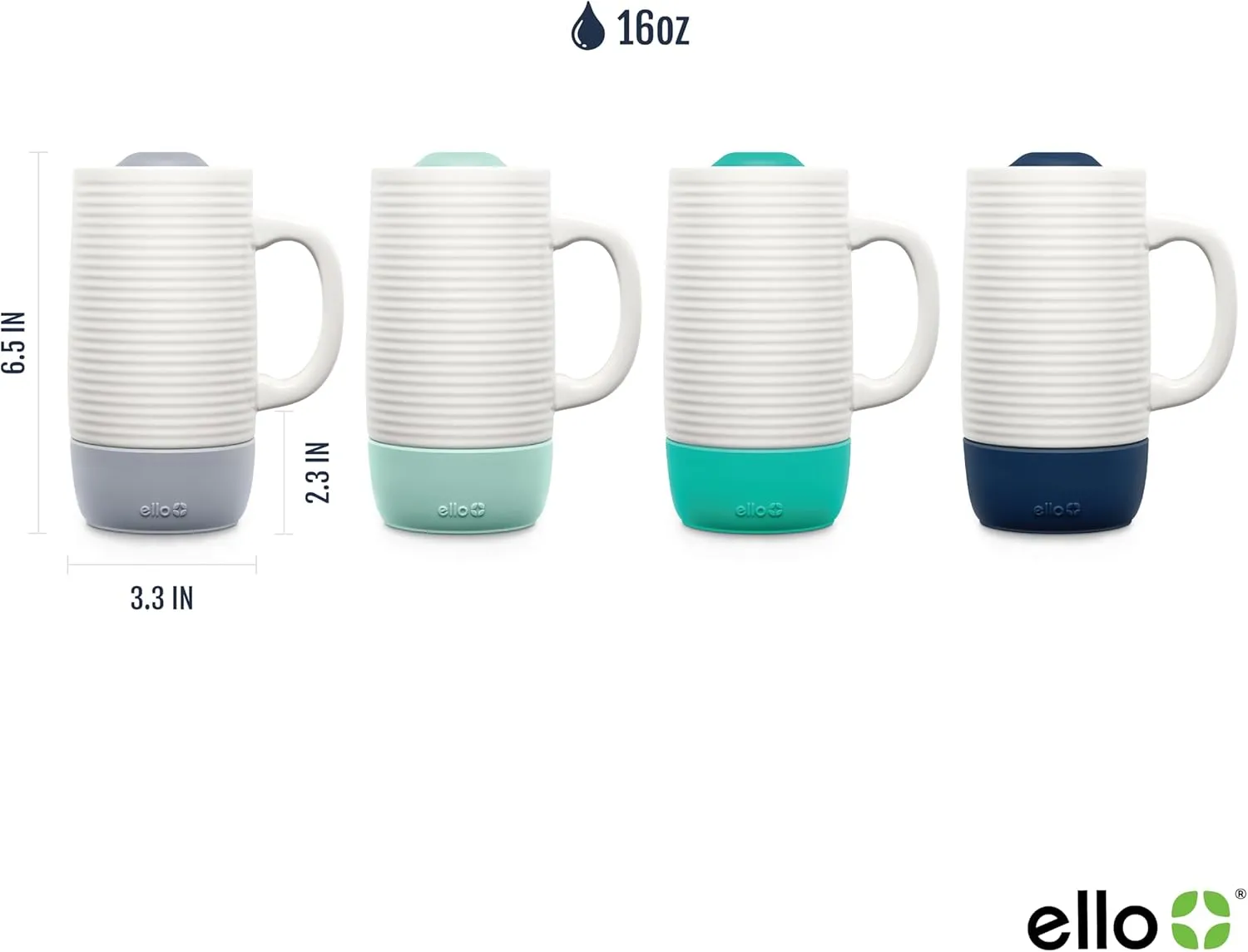 Ello Jane 18oz Ceramic Travel Mug with Handle, Splash-Resistant Slider Lid and Built-in Coaster, Perfect for Coffee and Tea, BPA Free, Dishwasher Safe, Gift for Holiday Him Her Mother's Day