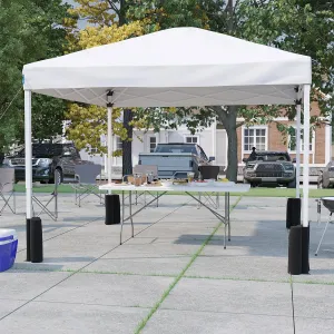 EMMA   OLIVER Tailgate Party Kit - 10'x10' White Pop-Up Canopy with Wheeled Case - 6' Bi-Fold Table with Handle - Height Adjustable Canopy - Easy to Store