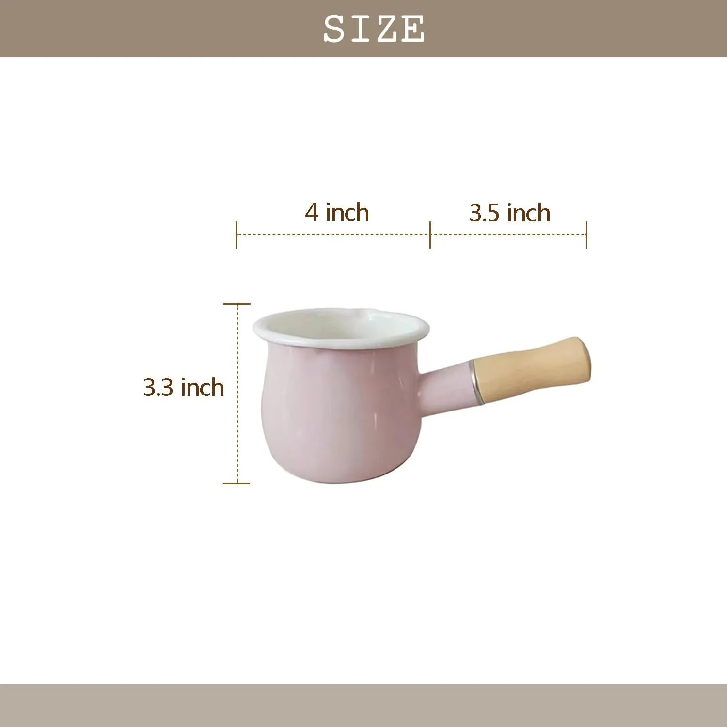 Enamel Milk Pot, Butter Warmer Non-stick Mini Saucepan, 4 Inch 17 Oz Small Cookware with Wooden Handle(Pink)