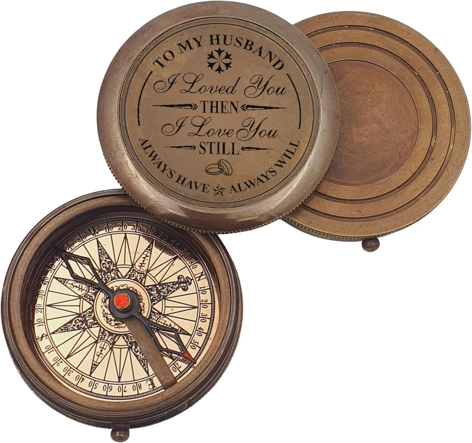 Engraved Compass, to My Husband I Love You, Brass Compass Engraved Gifts for Men, Bronze for Men, Romantic Gifts for Him/Her, Keepsake Gifts for Husband
