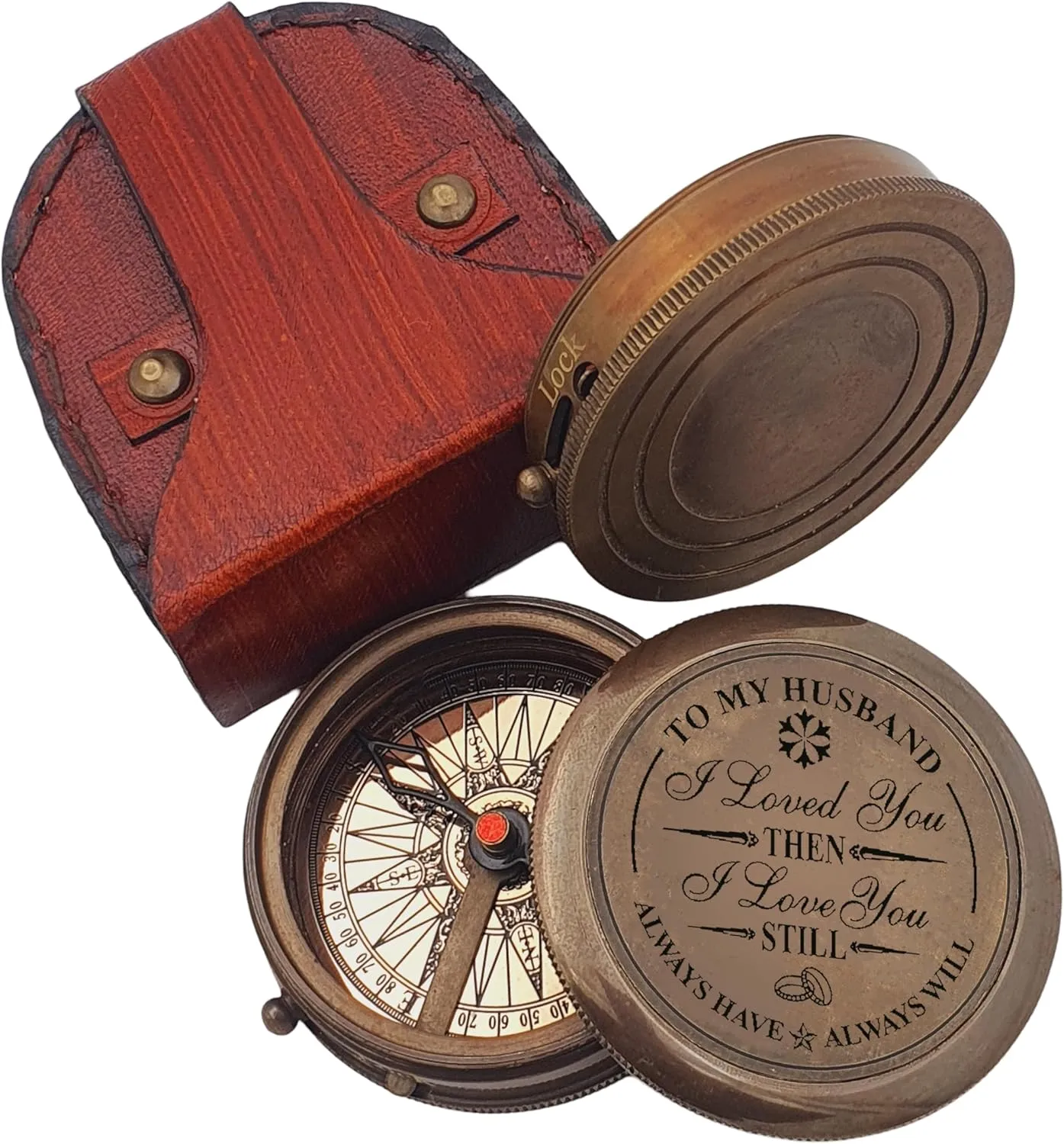 Engraved Compass, to My Husband I Love You, Brass Compass Engraved Gifts for Men, Bronze for Men, Romantic Gifts for Him/Her, Keepsake Gifts for Husband