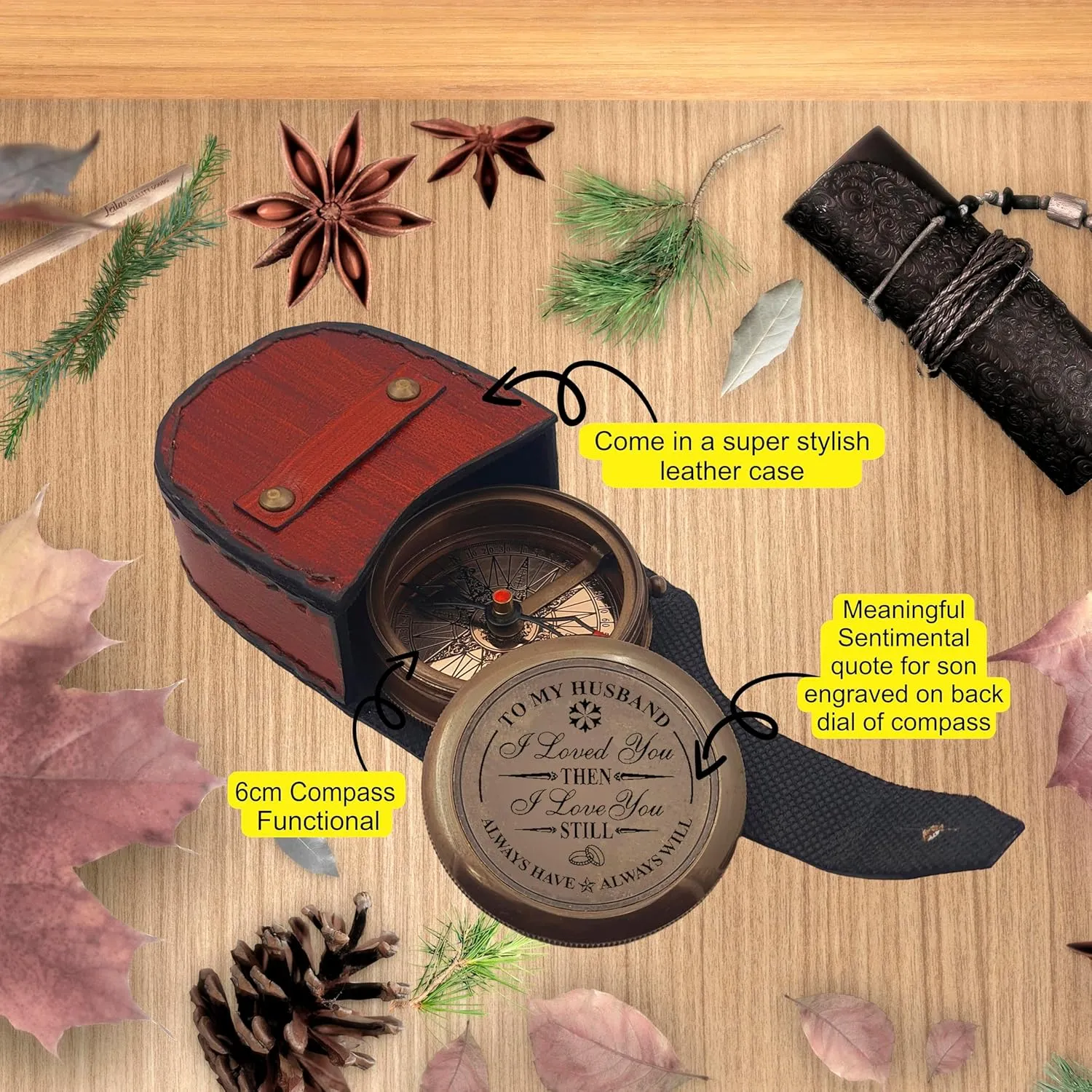 Engraved Compass, to My Husband I Love You, Brass Compass Engraved Gifts for Men, Bronze for Men, Romantic Gifts for Him/Her, Keepsake Gifts for Husband
