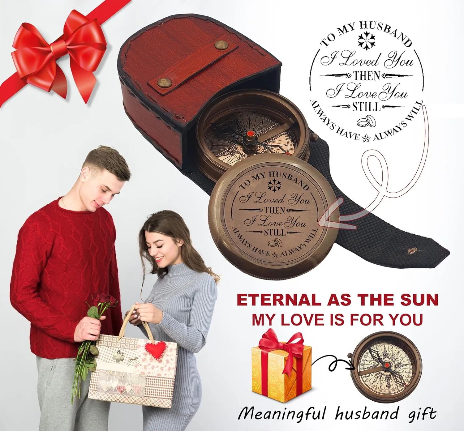 Engraved Compass, to My Husband I Love You, Brass Compass Engraved Gifts for Men, Bronze for Men, Romantic Gifts for Him/Her, Keepsake Gifts for Husband