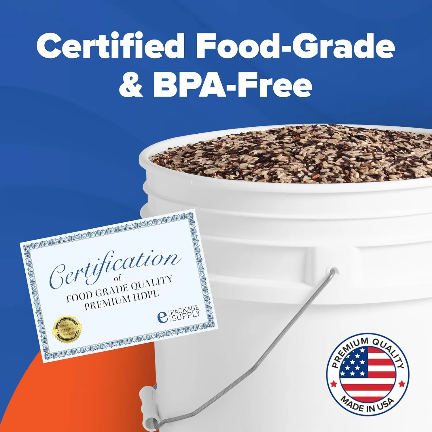 ePackageSupply 5 Gallon White Bucket with White Gamma Seal Screw on Airtight Lid | Made in USA | Food Grade | Heavy-Duty HPDE Plastic | Durable 90 Mil Pail | Easy Stack and Store | BPA Free (3 Count)