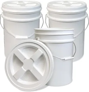 ePackageSupply 5 Gallon White Bucket with White Gamma Seal Screw on Airtight Lid | Made in USA | Food Grade | Heavy-Duty HPDE Plastic | Durable 90 Mil Pail | Easy Stack and Store | BPA Free (3 Count)