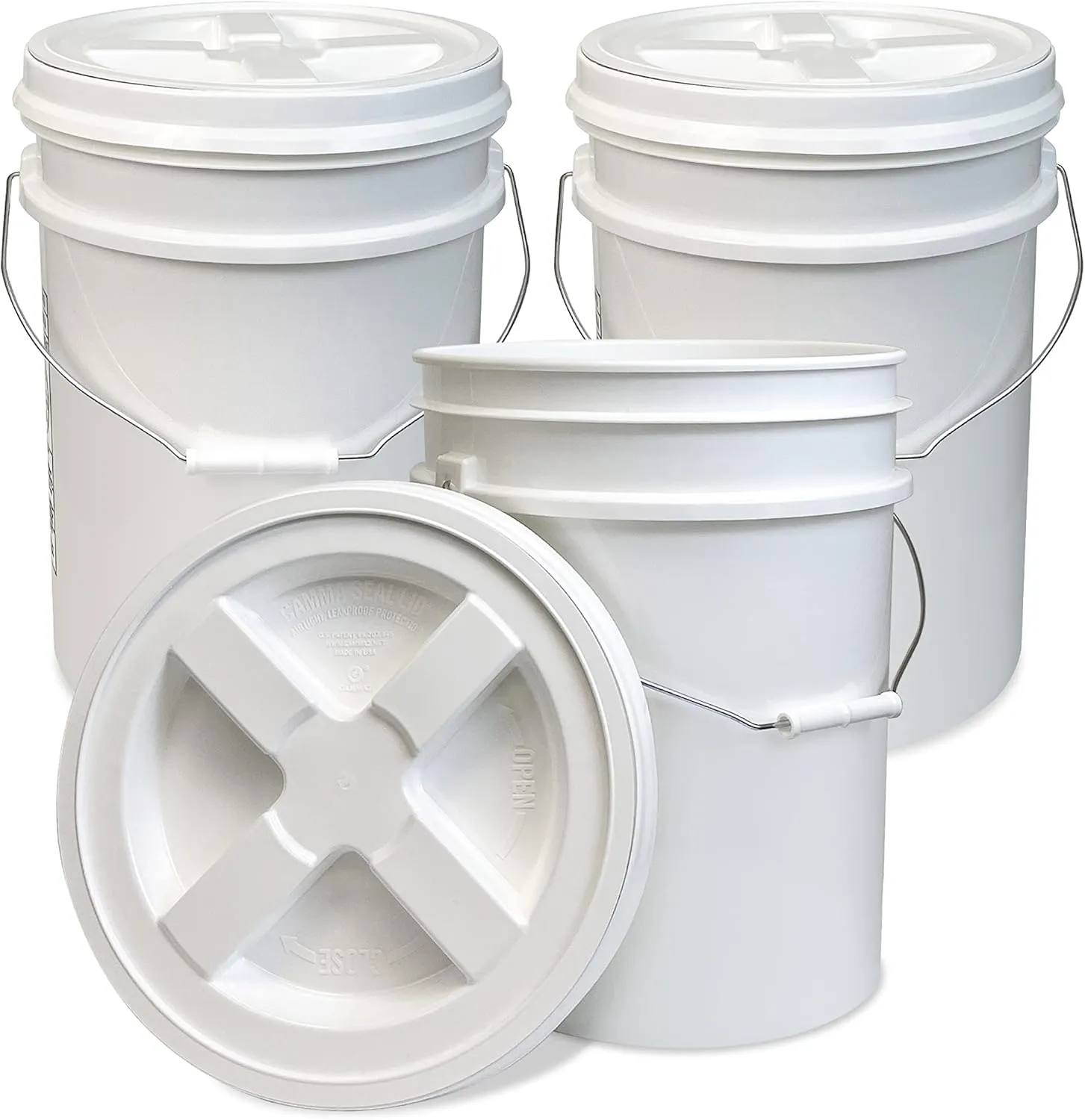ePackageSupply 5 Gallon White Bucket with White Gamma Seal Screw on Airtight Lid | Made in USA | Food Grade | Heavy-Duty HPDE Plastic | Durable 90 Mil Pail | Easy Stack and Store | BPA Free (3 Count)